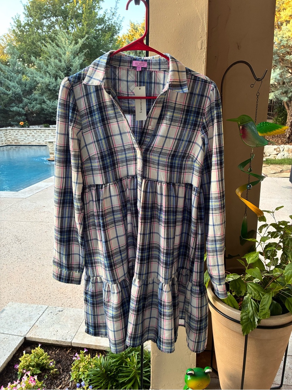 Francesca's Plaid Skirt with Pink Label and Multicolor Accents